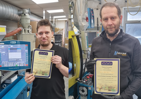 Nordell setter technicians displaying their IMT3 training certificates